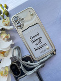 کاور گوشی مدل جاکارتی دار مرواریدی Good things will happen دارای بند مچی (فقط آیفون) کد C2016-M - iPhone 16 Pro Max