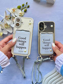 کاور گوشی مدل جاکارتی دار مرواریدی Good things will happen دارای بند مچی (فقط آیفون) کد C2016-M - iPhone 16 Pro Max
