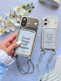 کاور گوشی مدل جاکارتی دار مرواریدی Good things will happen دارای بند مچی (فقط آیفون) کد C2016-M - iPhone 16 Pro Max