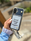کاور گوشی مدل جاکارتی دار مرواریدی Good things will happen دارای بند مچی (فقط آیفون) کد C2016-M - iPhone 16 Pro Max