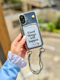 کاور گوشی مدل جاکارتی دار مرواریدی Good things will happen دارای بند مچی (فقط آیفون) کد C2016-M - iPhone 16 Pro Max
