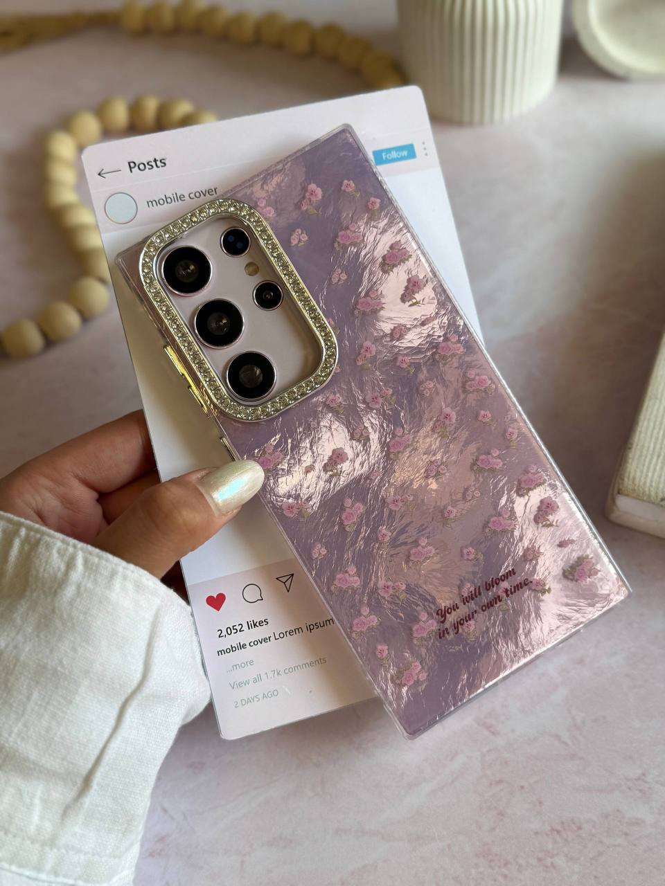 کاور گوشی مدل BLOOMS IMD طرح و‌ رنگ ثابت دور لنز نگین (آیفون ،سامسونگ، شیائومی ) کدC2111M