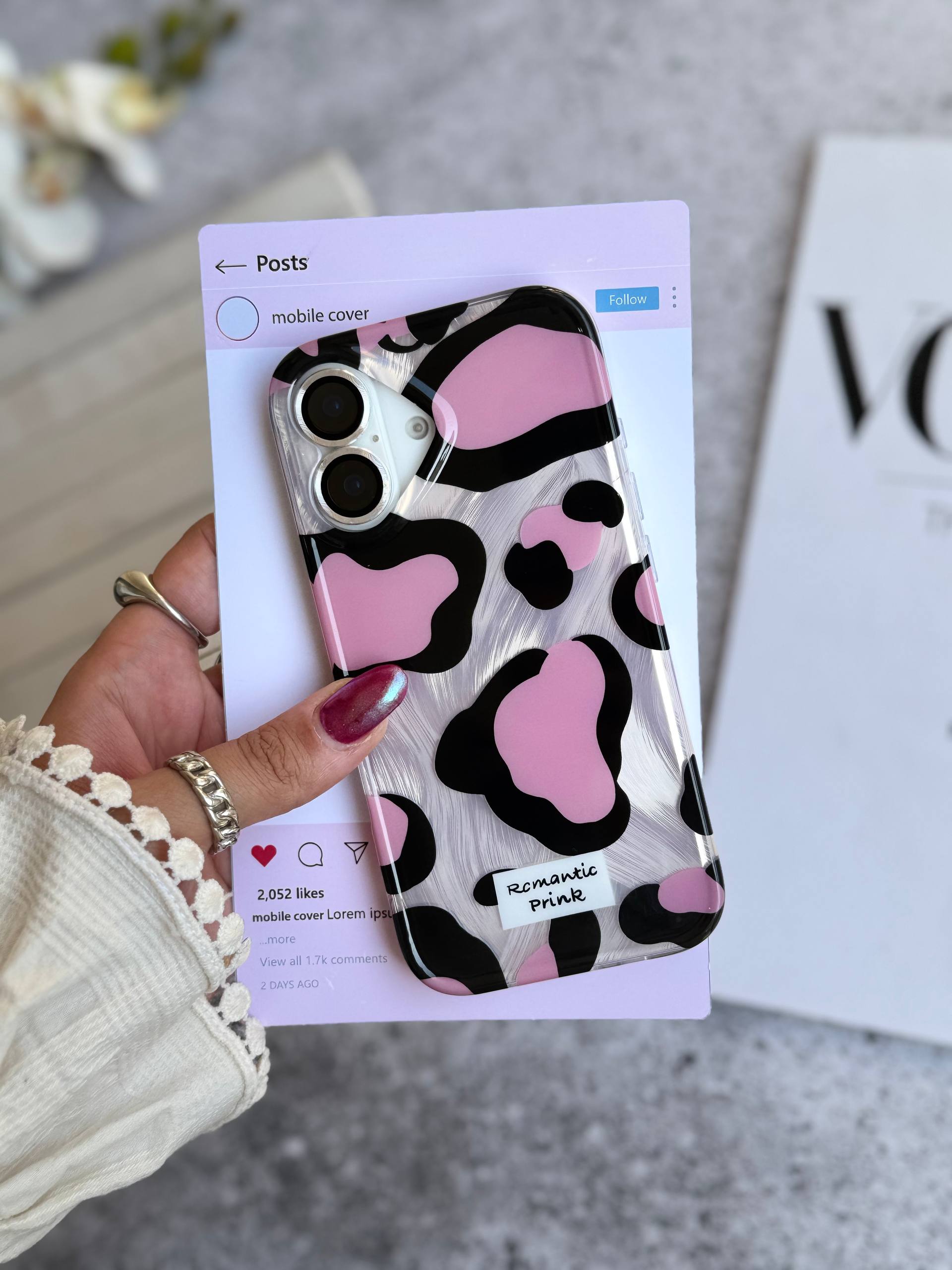 کاور گوشی مدل Romantic Pink پلنگی  IMD طرح و‌ رنگ ثابت (سامسونگ،آیفون ، شیائومی) C2062M