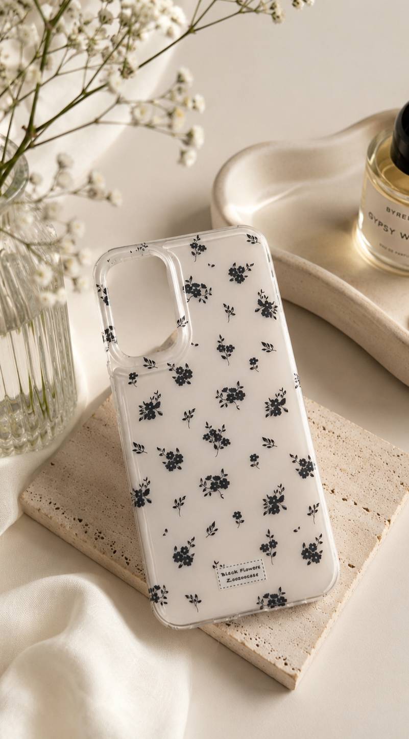 قاب گوشی مدل گل ریز مشکی(00201854) (L)