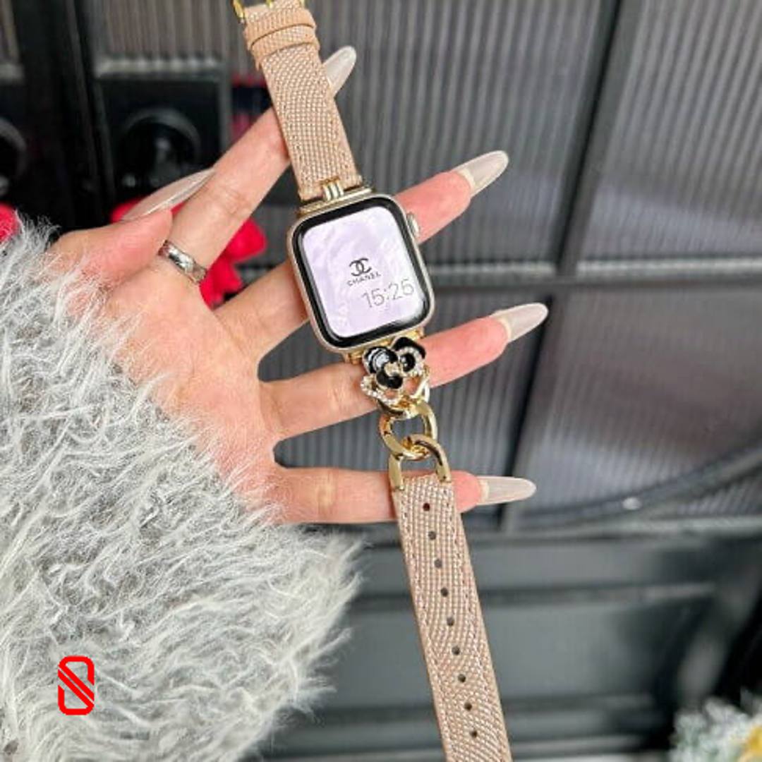 بند اپل واچ چرم و کارتیر Cartier گل شنل Channel (G)