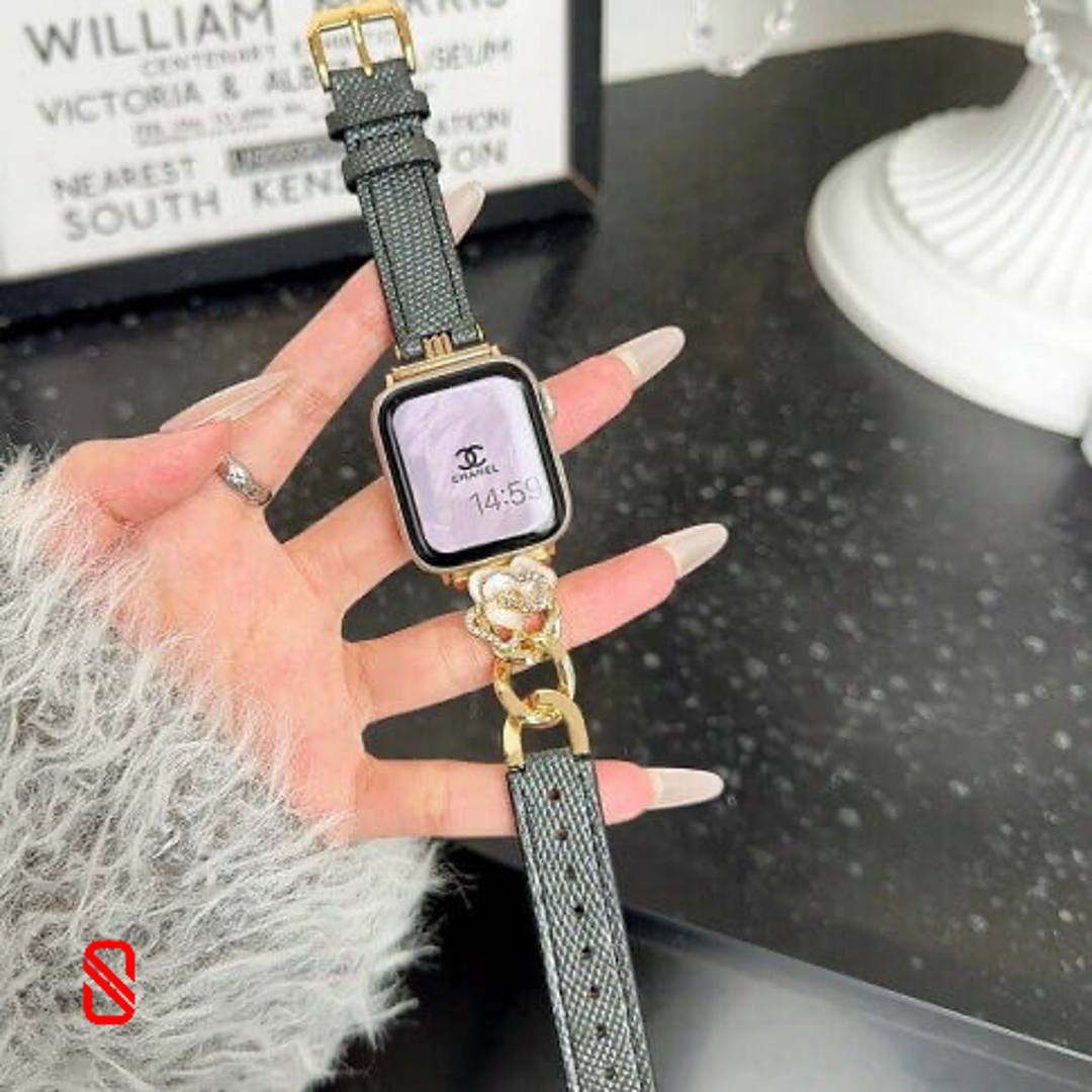بند اپل واچ چرم و کارتیر Cartier گل شنل Channel (G)
