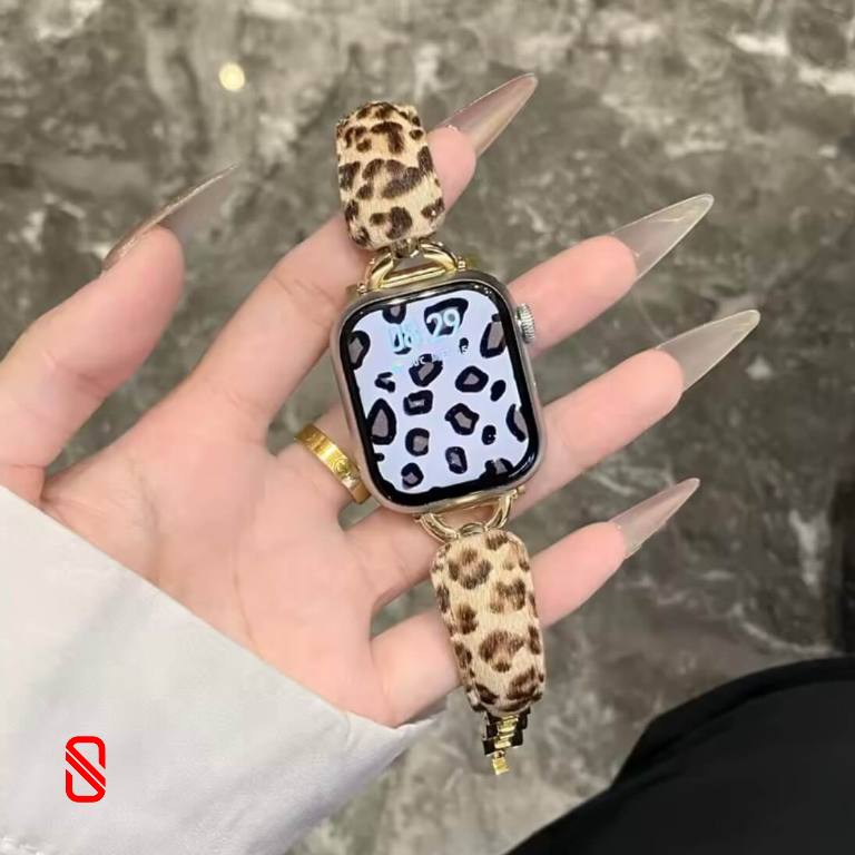 بند اپل واچ چرم گوشواره ای پلنگی (G)