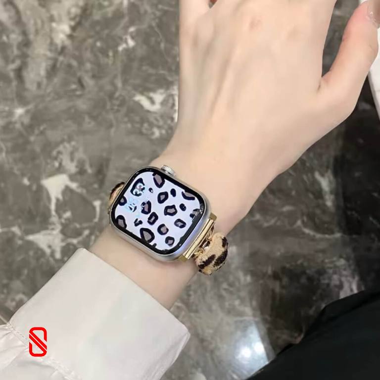 بند اپل واچ چرم گوشواره ای پلنگی (G)