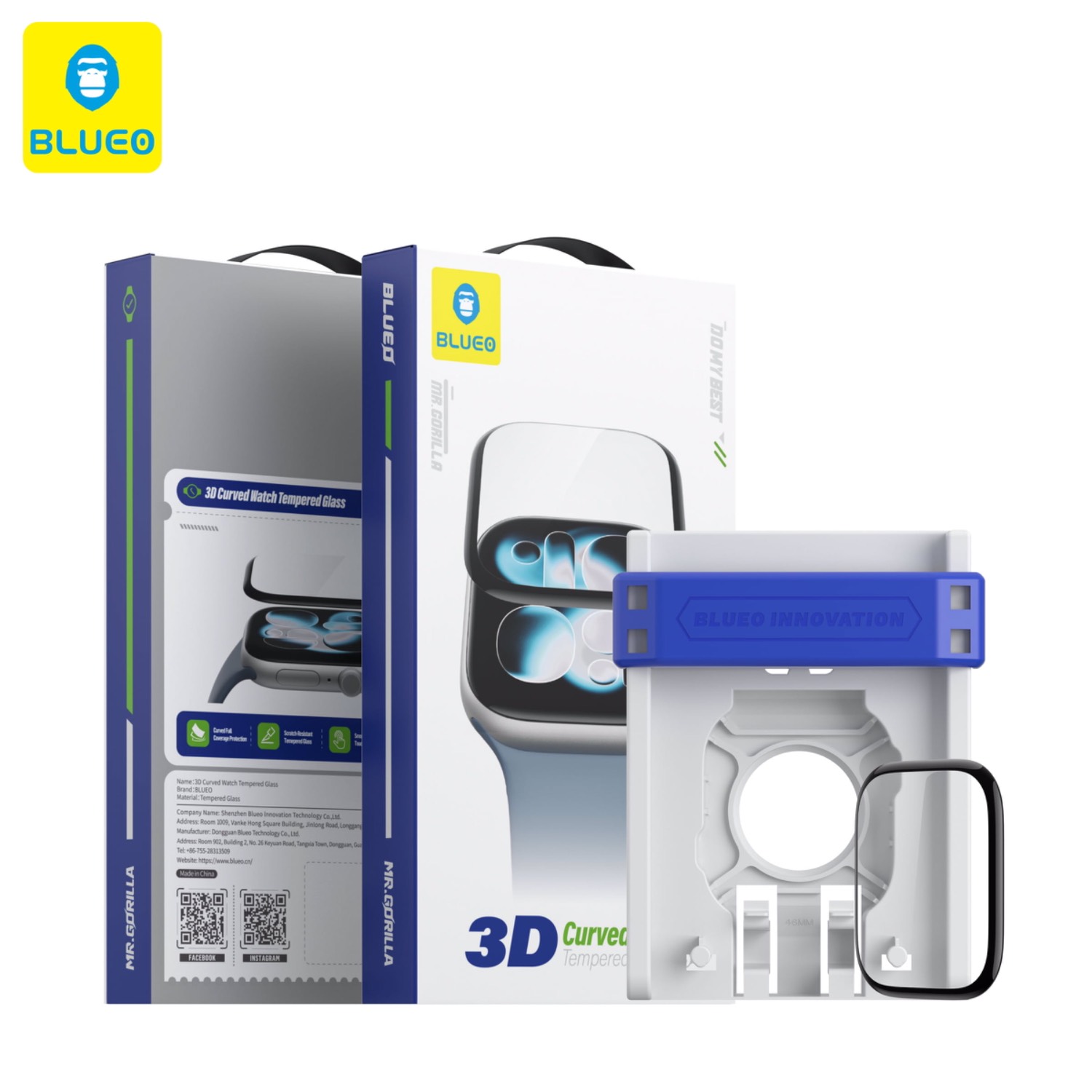 گلس ، محافظ صفحه بلو اپل واچ با کیت نصب اتوماتیک Blueo 3D Curved Watch Tempered Glass With Applicator (G)