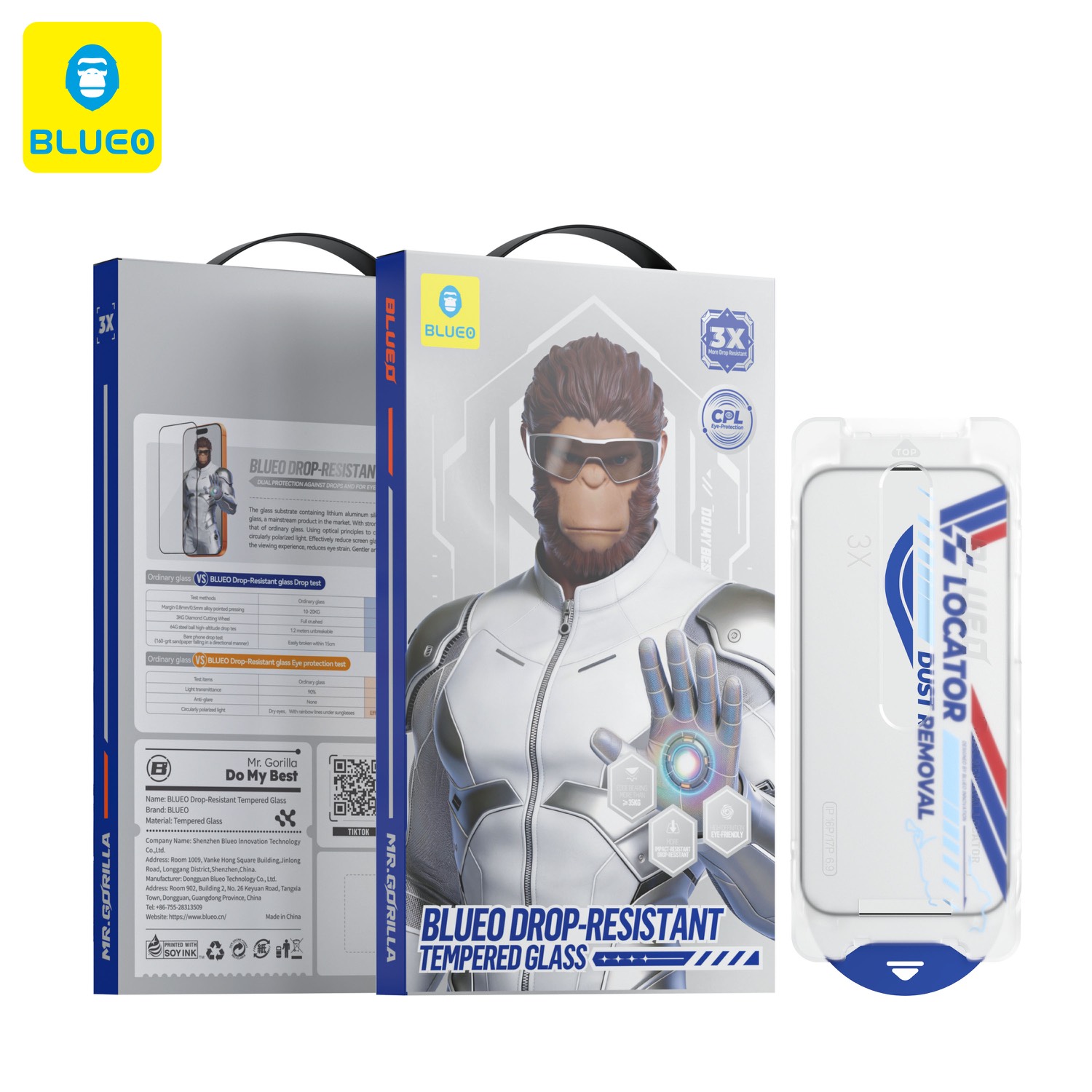 گلس ، محافظ صفحه بلو Blueo Drop-Resistant Tempered Eye Friendly Glass With Applicator Iphone (G)