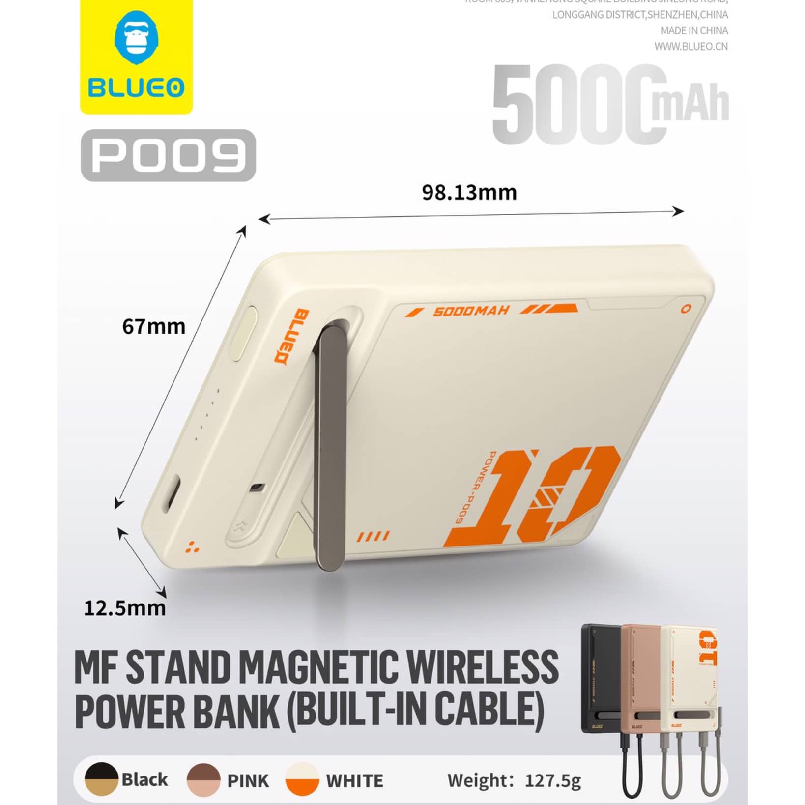 پاور بانک Blueo بلو استند شونده MF Stand Magnetic Wireless Power Bank 5000mah (G)