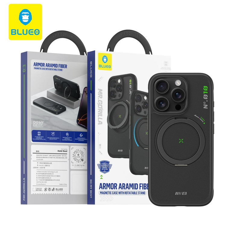قاب Blueo بلو قابل چرخش360 درجه با مگ سیف Armor Aramid Fiber Magnetic Case With Rotatable Stand 360° آیفون (G)