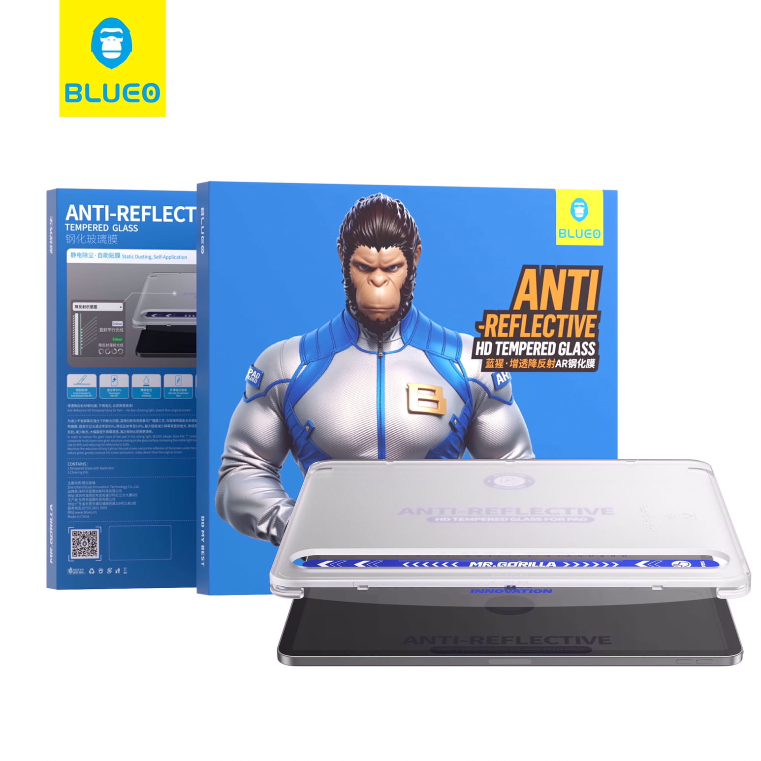 گلس ، محافظ صفحه آیپد بلو ضد انعکاس نور با اپلیکاتور Blueo AR Anti-Reflective HD Tempered With Applicator Glass Ipad (G)
