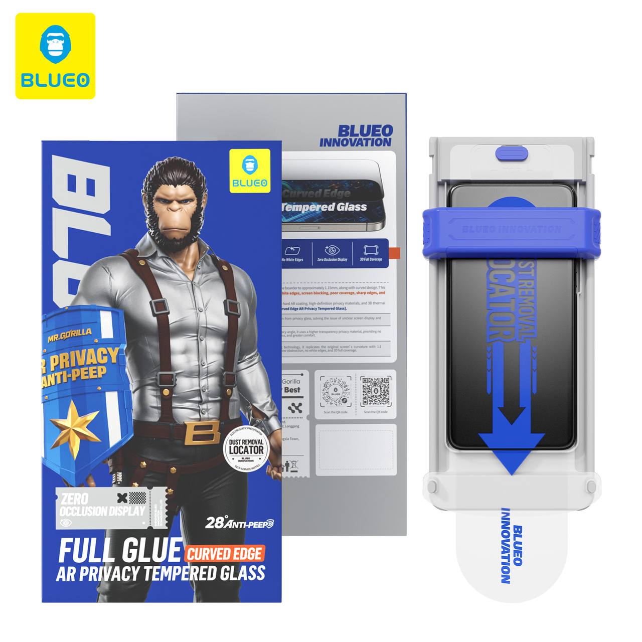 گلس ، محافظ صفحه بلو پرایوسی با اپلیکاتور Blueo Full Glue AR Anti-Peep Privacy Tempered With Applicator Glass Iphone (G)