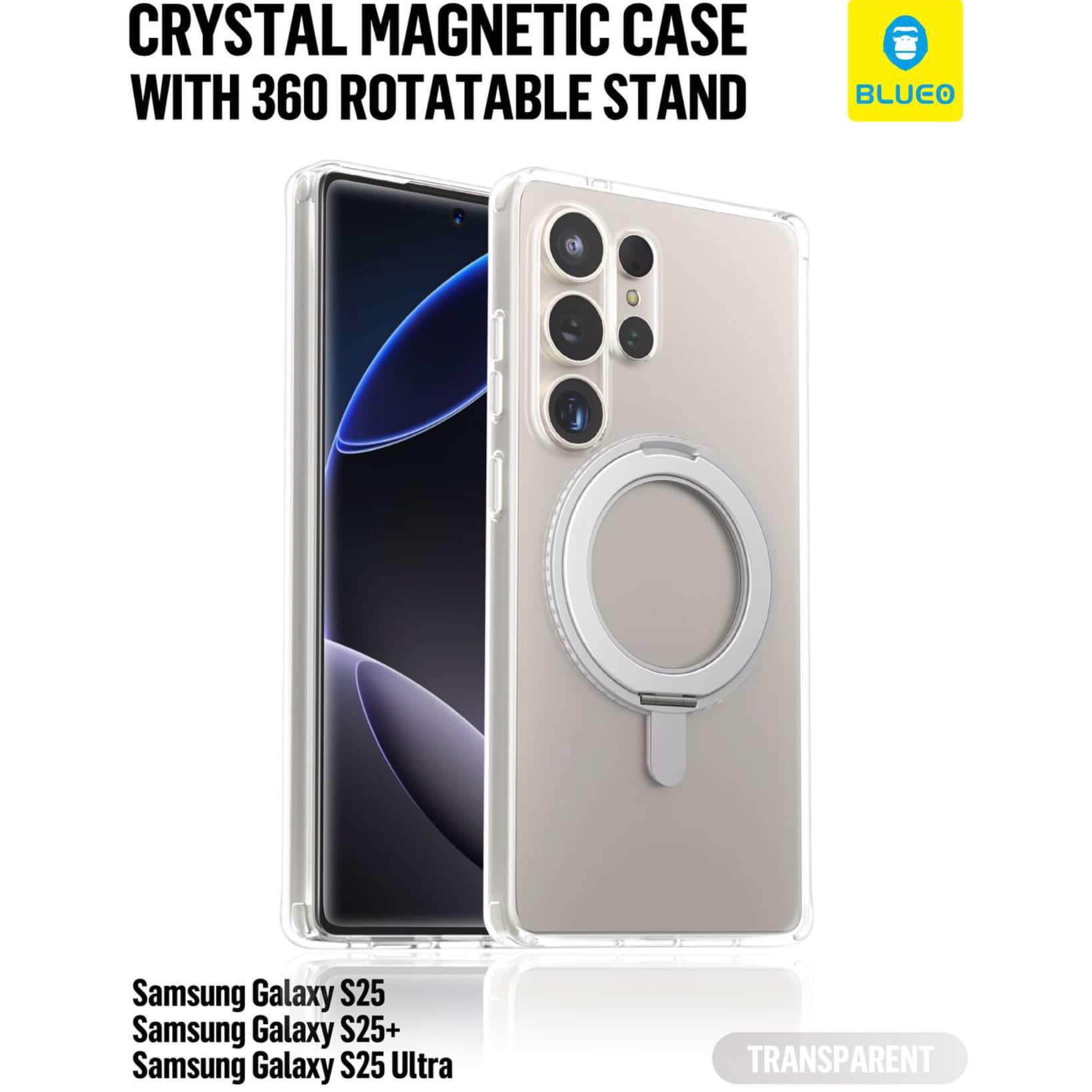 قاب بلو کریستالی استند شونده 360 درجه با مگ سیف Blueo Crystal Drop Resistance Stand 360° Magsafe Case Samsung (G)