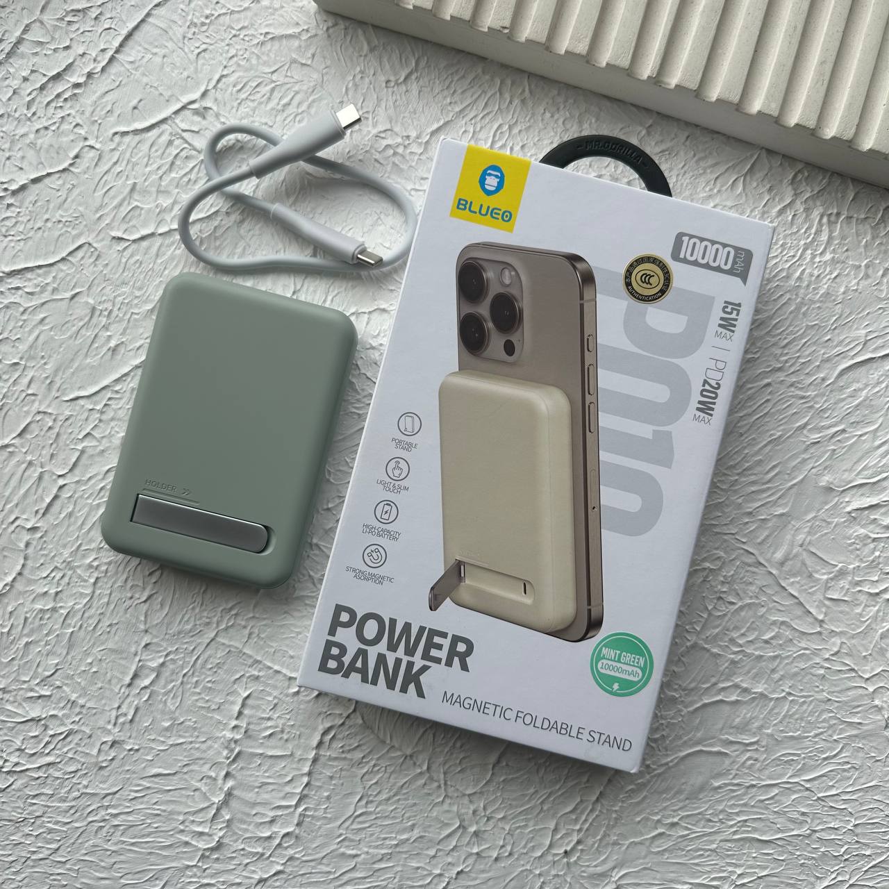 پاور بانک بلو تاشو استند شونده مغناطیسی Blueo Magnetic Foldable Stand Power Bank 10000Mah (G)