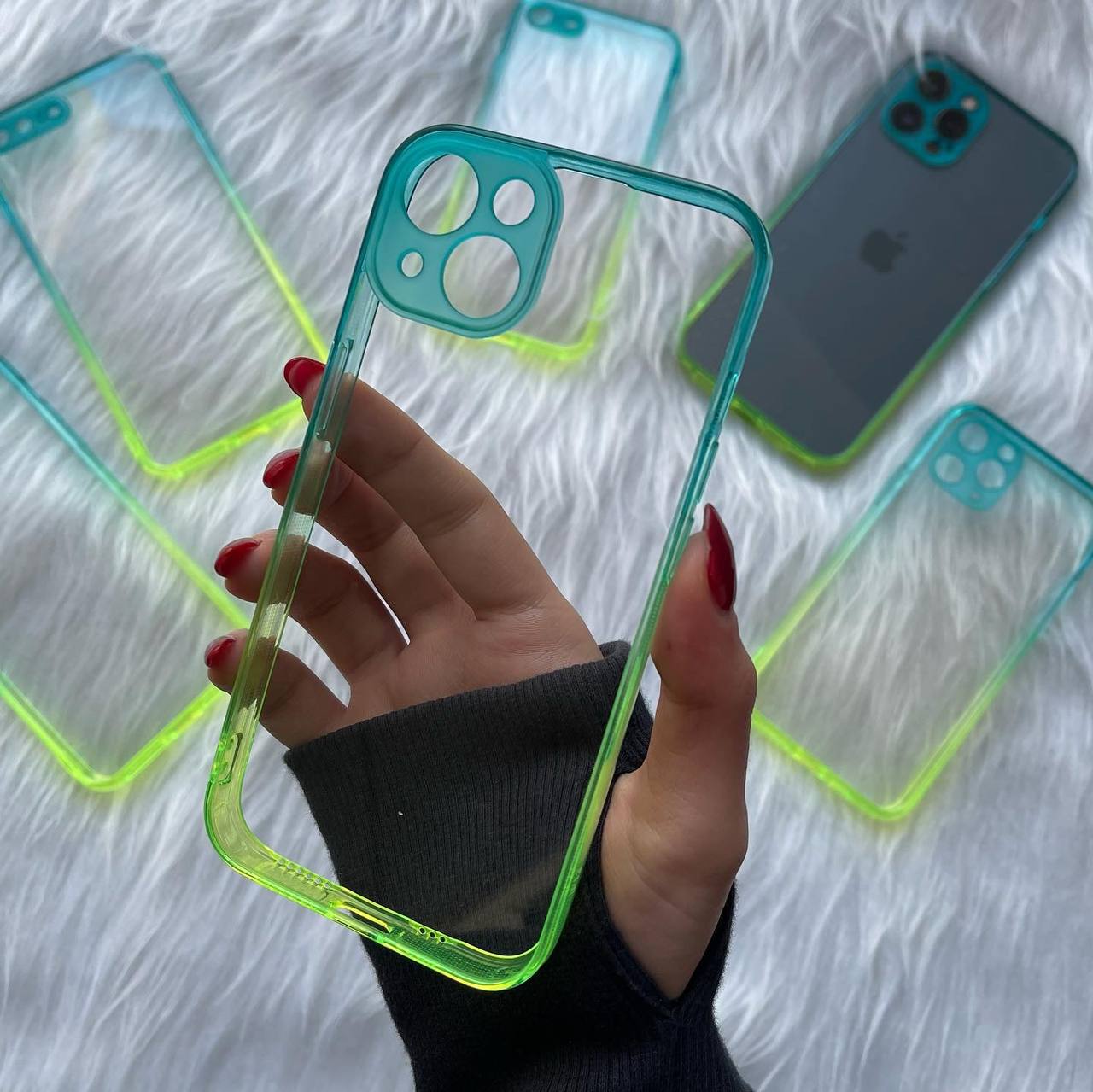 قاب بی رنگ دور سبز-آبی iphone (G)