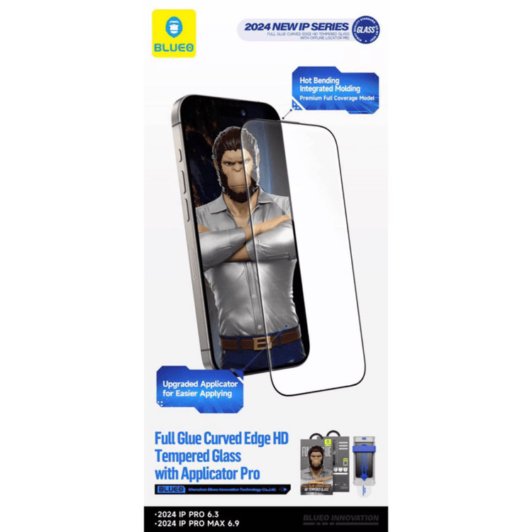 گلس ، محافظ صفحه بلو سه بعدی با اپلیکاتور Blueo 3D Curved Hot Bending Tempered Glue HD Glass With Applicator Iphone (G)