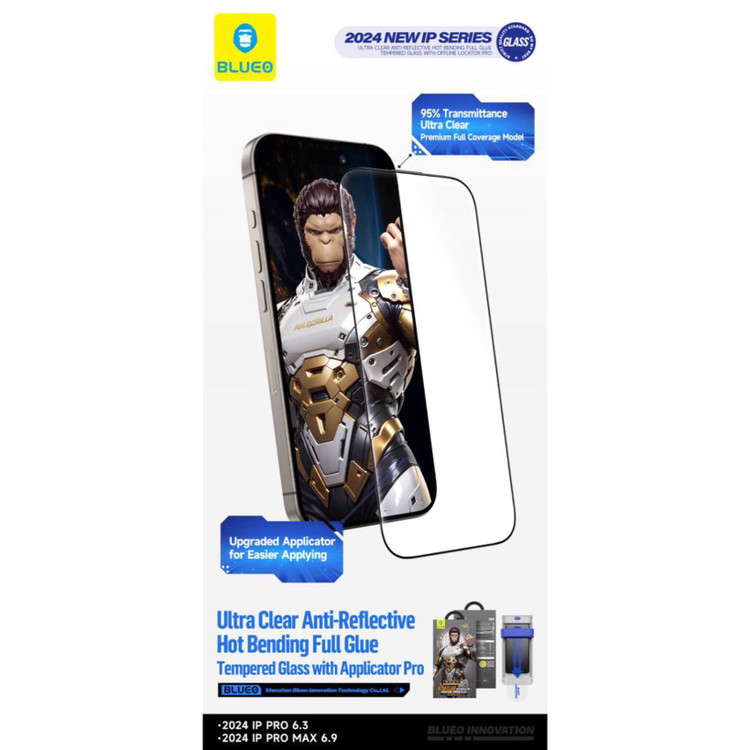 گلس ، محافظ صفحه بلو سه بعدی با اپلیکاتور Blueo AR 3D Curved Hot Bending Tempered HD Glass with Applicator Iphone (G)