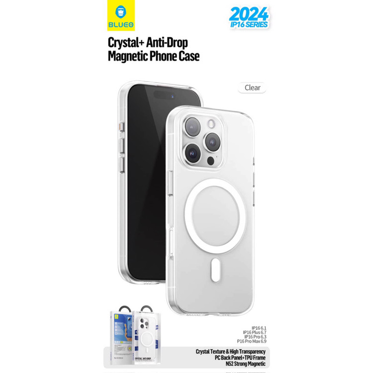 قاب بلو کریستالی با مگ سیف Blueo Crystal Drop Resistance Magsafe Case Iphone (G)