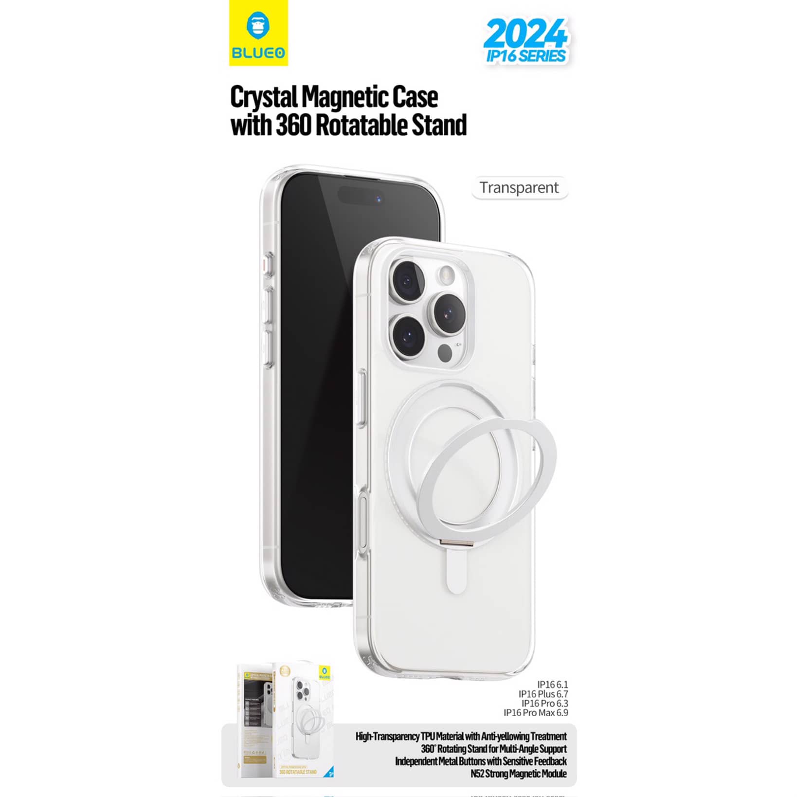 قاب بلو کریستالی استند شونده با چرخش 360 درجه با مگ سیف Blueo Crystal Magsafe Case With Rotatable Stand 360 Iphone (G)