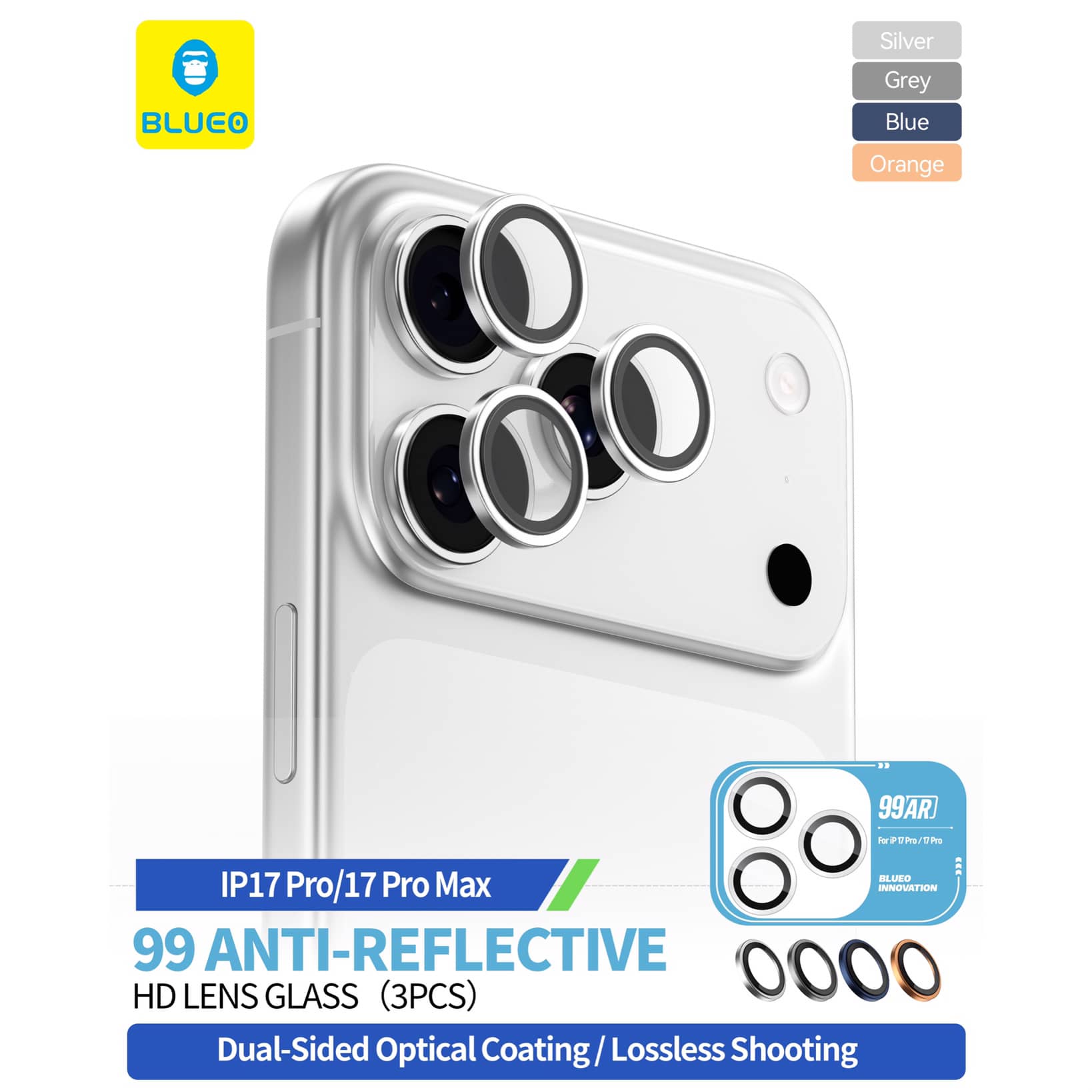 رینگ محافظ لنز بلو تیتانیوم ضد انعکاس نور Blueo 99Anti-Reflective PVD Titanium Alloy Lens Glass Iphone 15 & 16 & 17 Series (G)