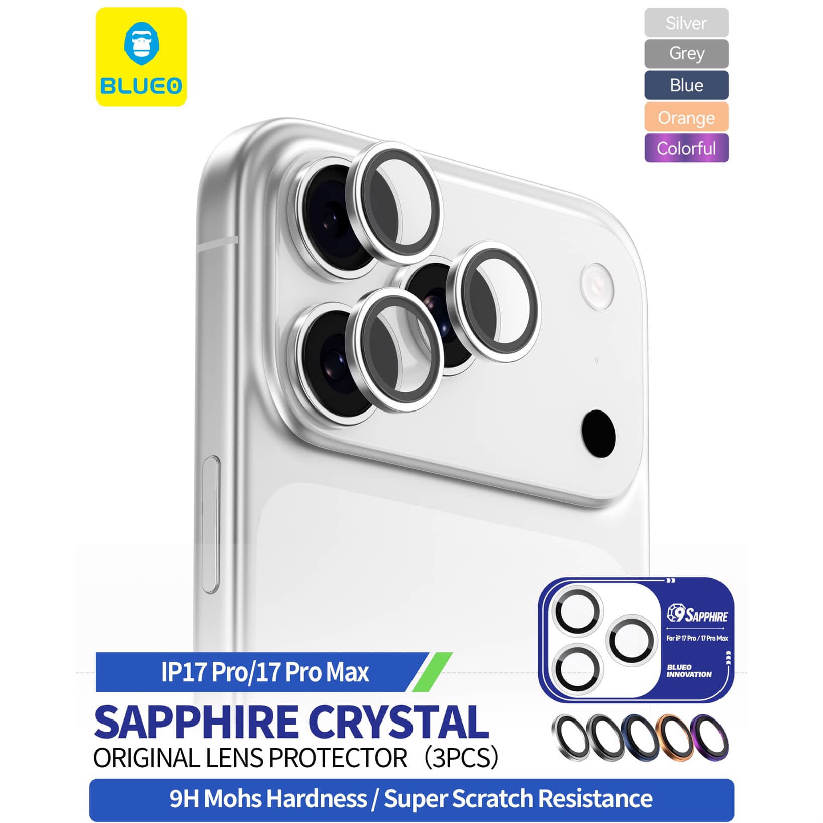 رینگ محافظ لنز بلو یاقوتی کریستالی Blueo SAPPHIRE Crystal Original Lens Glass Iphone 15 & 16 & 17 Series (G)