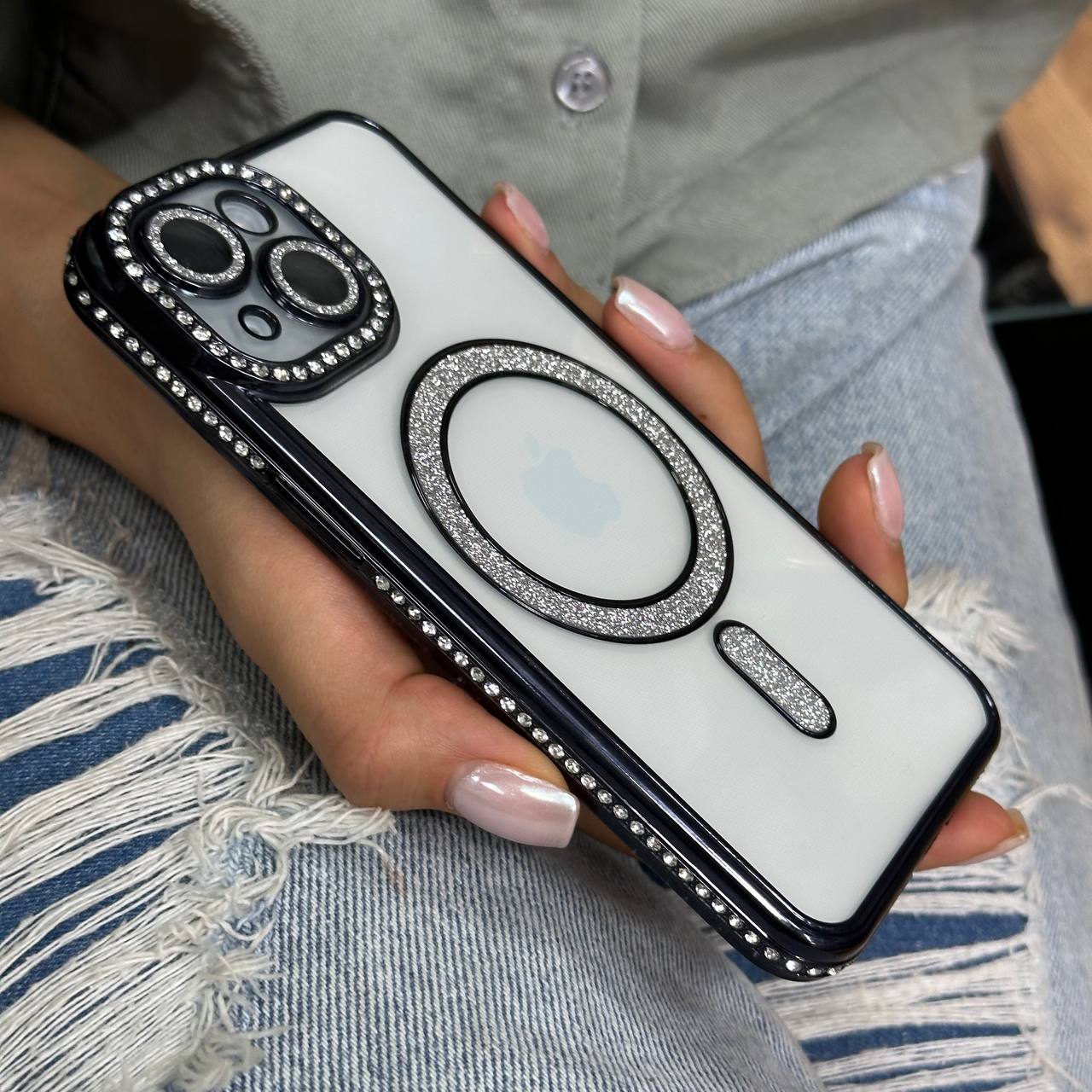 قاب شاین نگینی به همراه محافظ لنز و مگ سیف آیفون Iphone (G)