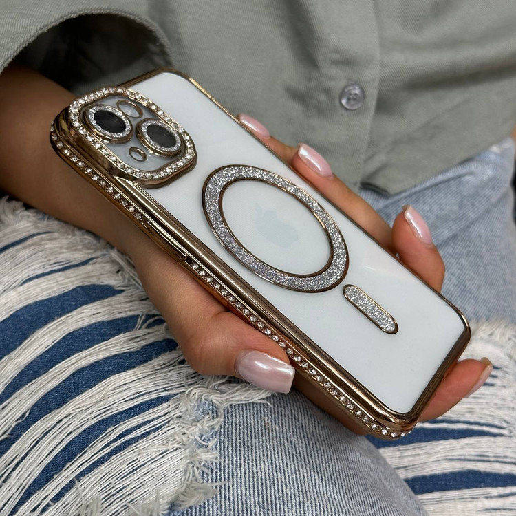 قاب شاین نگینی به همراه محافظ لنز و مگ سیف آیفون Iphone (G)