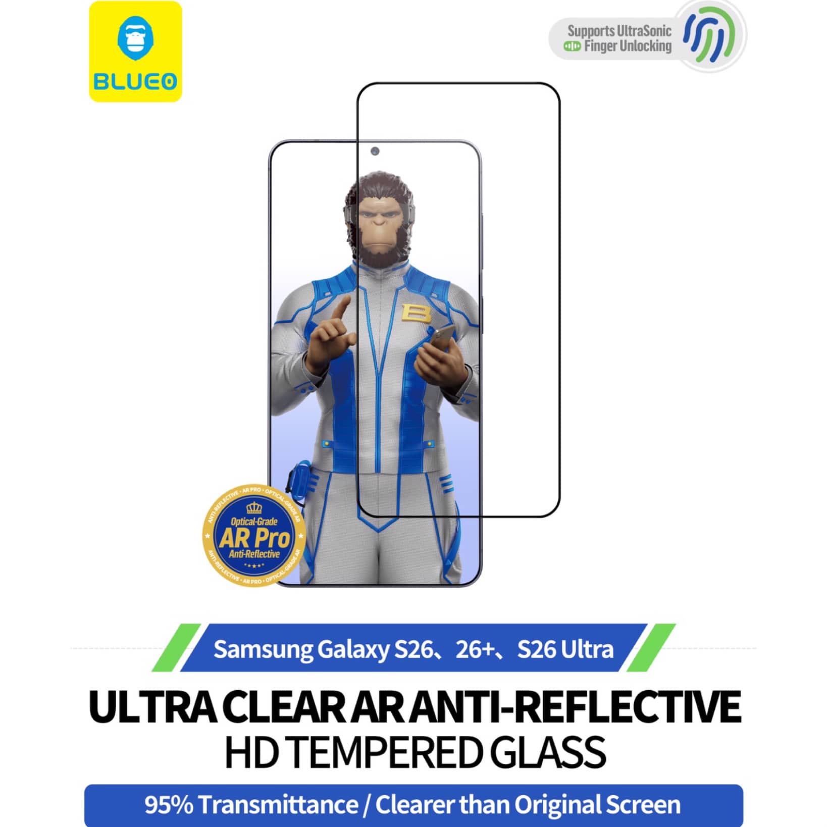 گلس ، محافظ صفحه بلو ضد انعکاس نور Blueo Anti-Reflective AR Glass Samsung (G)