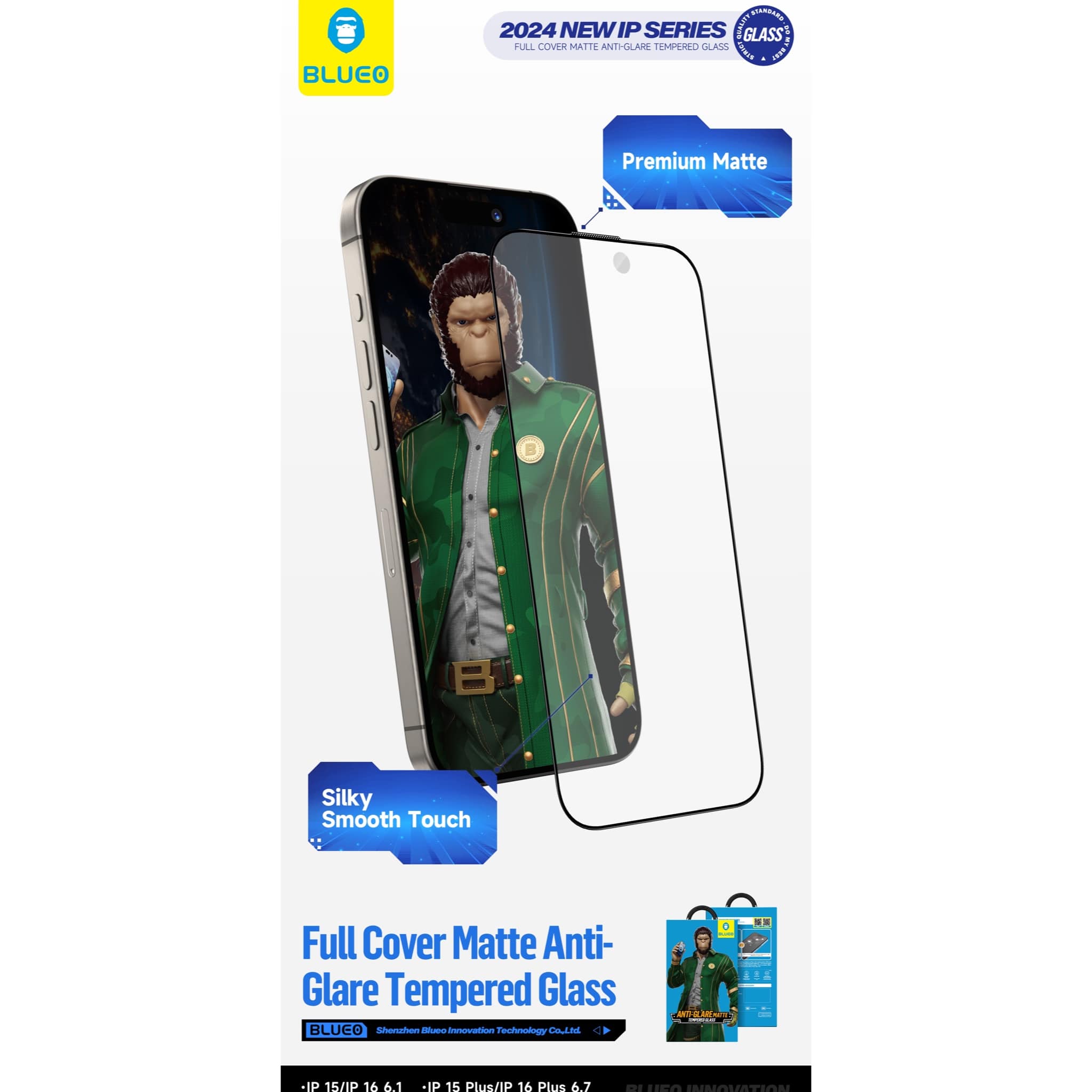 گلس ، محافظ صفحه بلو مات Blueo Full Cover Anti Glare Matte Glass Anti Static Iphone (G)