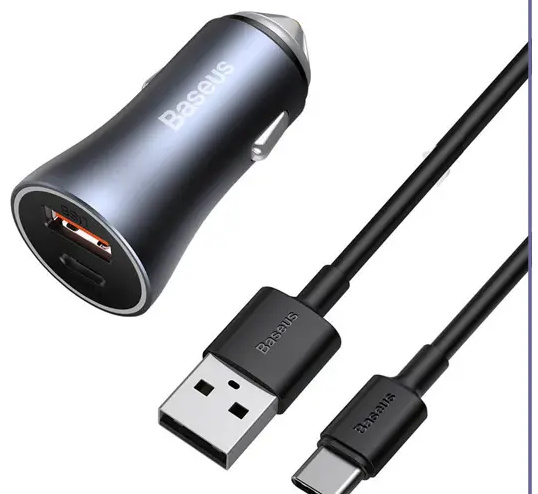 شارژر فندکی فست شارژ با کابل تایپ سی بیسوس Baseus Golden Contactor Pro Dual USB A QC TZCCJD-0G (E)