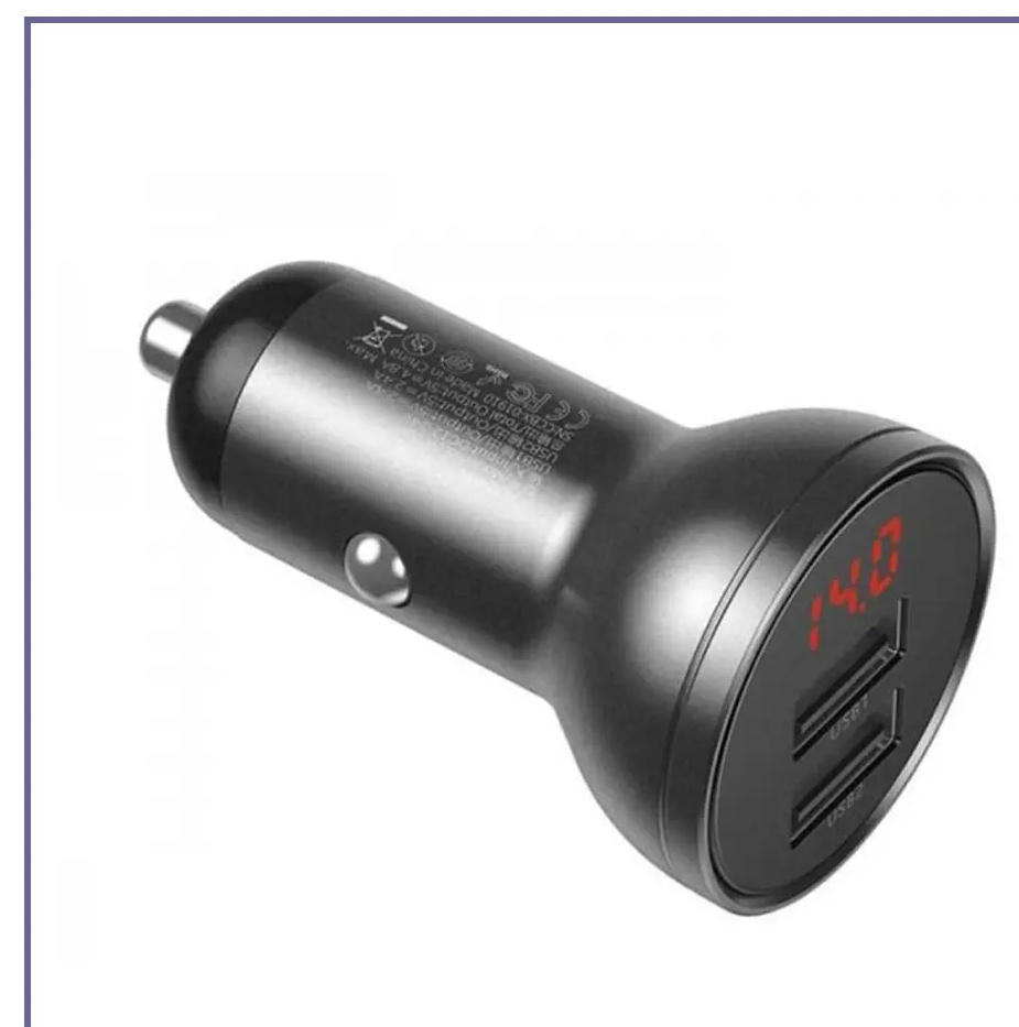 شارژر فندکی دو پورت 24 وات بیسوس Baseus Digital Display Car Charger Dual USB CCBX-0G (E)