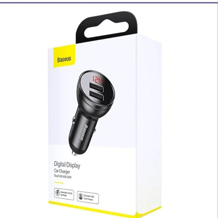 شارژر فندکی دو پورت 24 وات بیسوس Baseus Digital Display Car Charger Dual USB CCBX-0G (E)