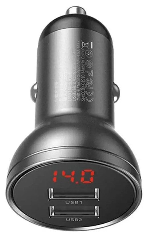 شارژر فندکی دو پورت 24 وات بیسوس Baseus Digital Display Car Charger Dual USB CCBX-0G (E)