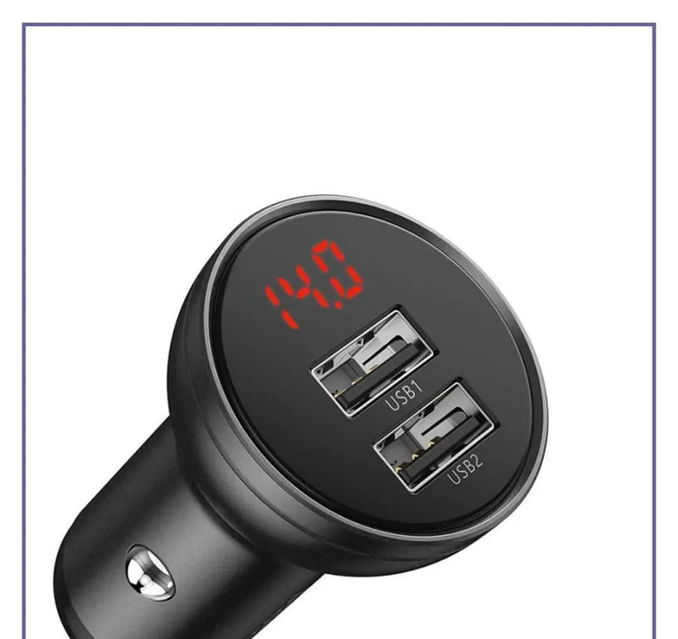 شارژر فندکی دو پورت 24 وات بیسوس Baseus Digital Display Car Charger Dual USB CCBX-0G (E)