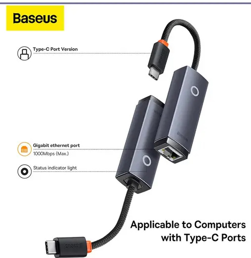 تبدیل RJ-45 به تایپ سی  Baseus Hub Lite 100Mbps WKQX000213 (E)