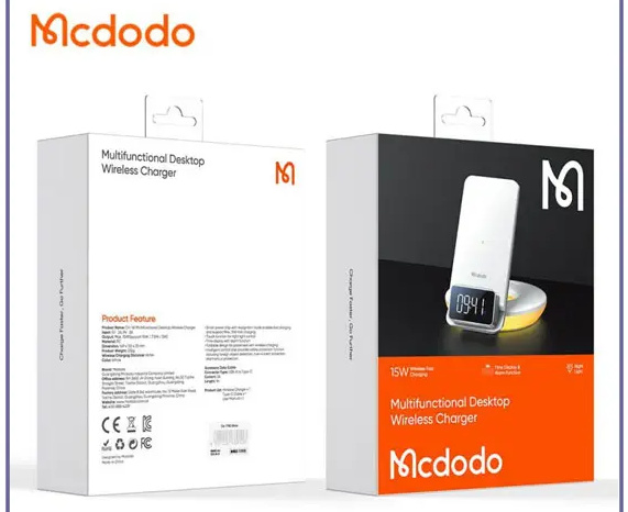 استند شارژر وایرلس و چراغ خواب رومیزی 15 وات مک دودو MCDODO CH-1610 Mg Series Multifunctional Desktop Wireless Charger 15w (E)