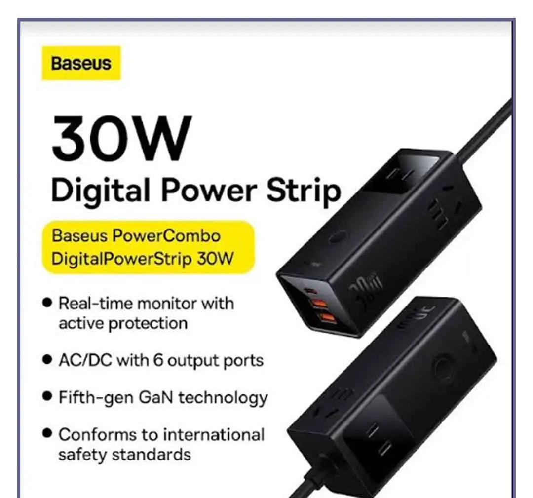 شارژر و چندراهی برق سوپر فست شارژ 30وات بیسوس Baseus PowerCombo 3AC+2U+1C PSLA000102 (E)