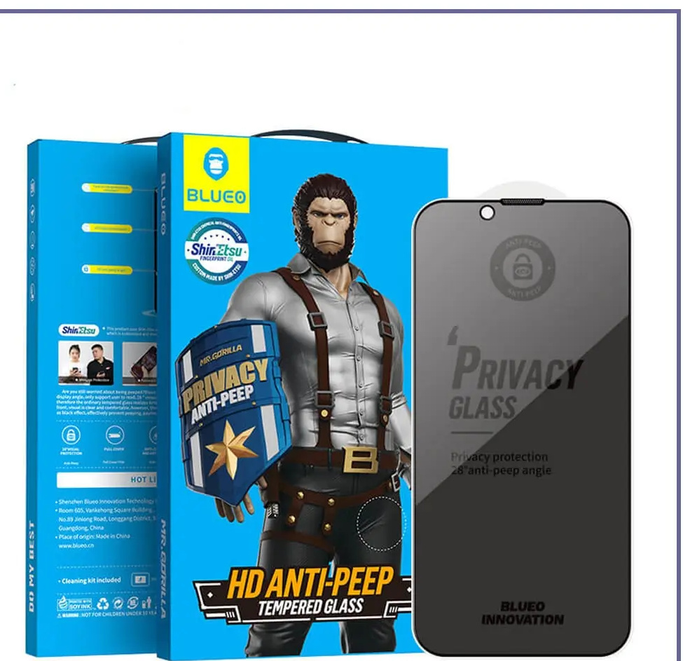 محافظ صفحه نمایش حریم شخصی بولوئو آیفون Blueo HD Anti-Peep Tempered Glass Iphone 14 Pro (E)