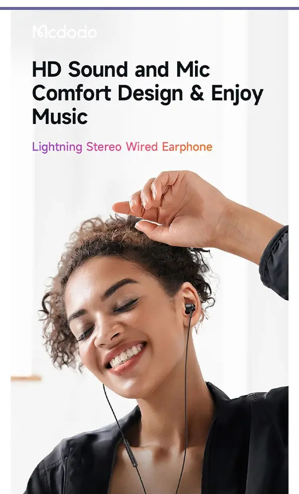 هندزفری سیمی لایتنینگ مک دودو Mcdodo Stereo Earphone Lightning HP-3480 (E)