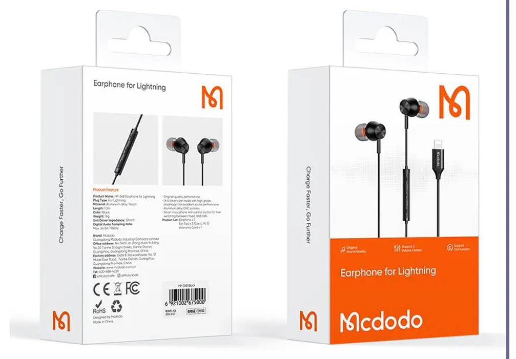 هندزفری سیمی لایتنینگ مک دودو Mcdodo Stereo Earphone Lightning HP-3480 (E)