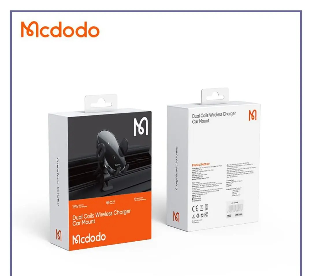 هولدر و شارژر وایرلس 15 وات مک دودو Mcdodo Dual Coil Wireless Charger Car Mount CH-1600 (E)