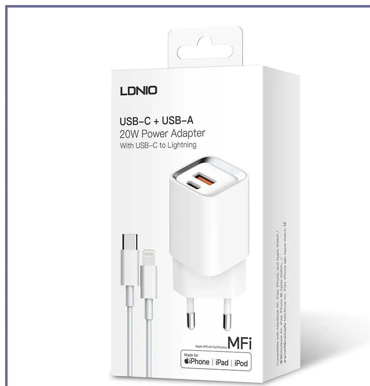 شارژر مسافرتی الدینیو 20 وات به همراه کابل LDNIO POWER ADAPTER 20W A2318M (E)