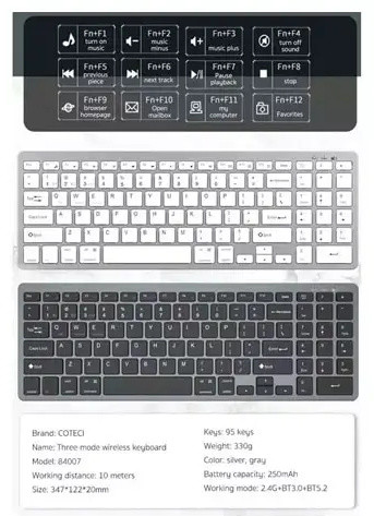 کیبورد بی سیم سه حالته کوتتسی Coteetci Three-mode wireless keyboard 84007 (E)