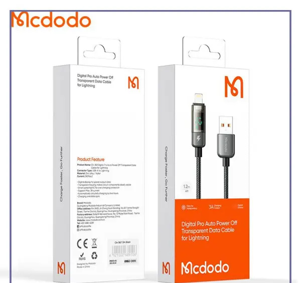 کابل شارژ لایتنینگ قطع کن دار 1.2 متری مک دودو Mcdodo Lightning Auto Power Off CA-3620 (E)
