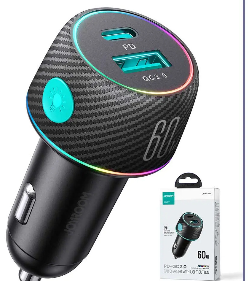 شارژر فندکی فست شارژ دو پورت 60وات جویروم JOYROOM CAR CHARGER 60W JR-CCN01 (E)