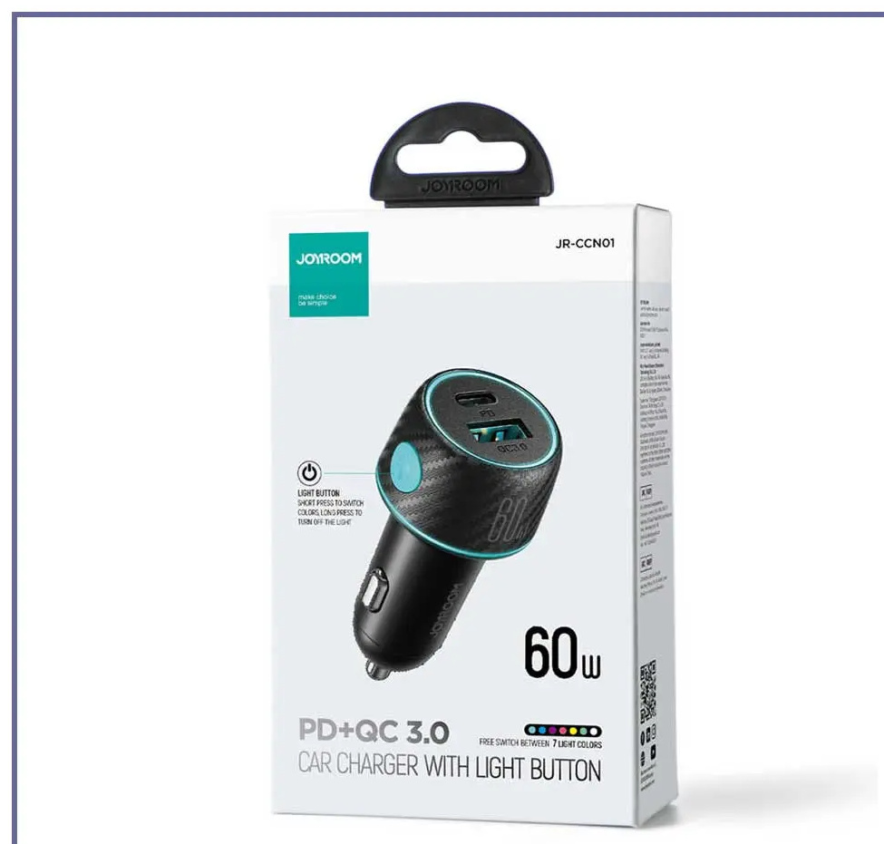 شارژر فندکی فست شارژ دو پورت 60وات جویروم JOYROOM CAR CHARGER 60W JR-CCN01 (E)