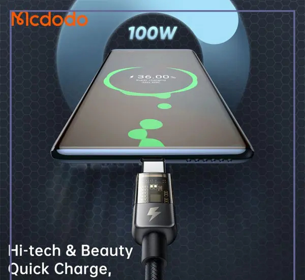 کابل شارژ دوسر تایپ سی قطع کن دار 100 وات مک دودو Mcdodo Auto Power Off Type-C To Type-C Cable CA-2840 (E)