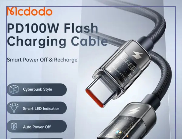 کابل شارژ دوسر تایپ سی قطع کن دار 100 وات مک دودو Mcdodo Auto Power Off Type-C To Type-C Cable CA-2840 (E)